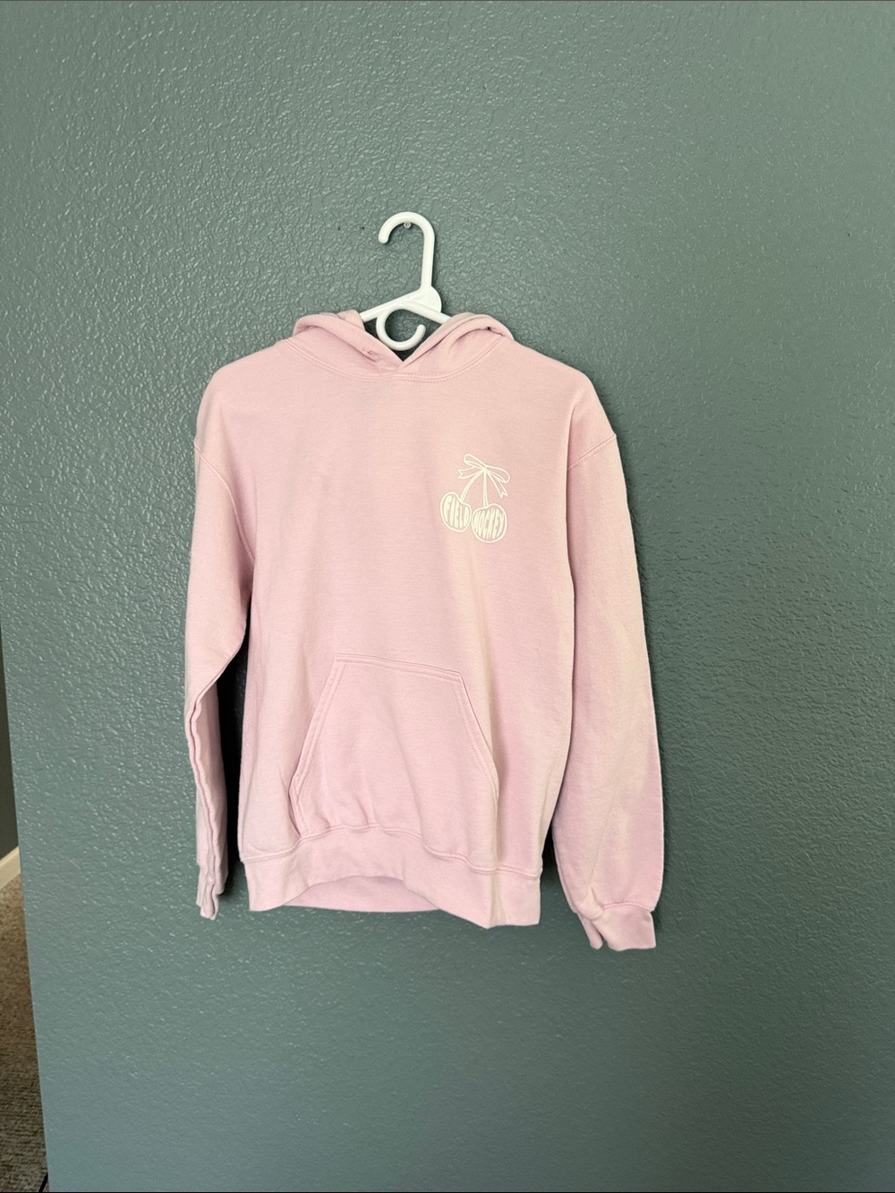 Gildan Light Pink Crewneck Hoodie with Cherry back Graphic